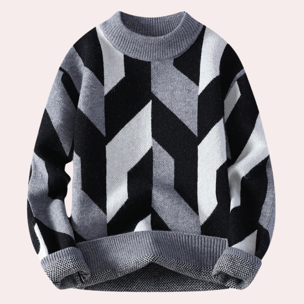Maglione lavorato a maglia da uomo - Motivo geometrico - Girocollo - Vestibilità comoda - Manica lunga 5