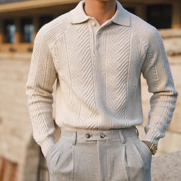 Maglione lavorato a maglia da uomo – Vestibilità slim – Maglia a trecce – Collo polo – Manica lunga – Abbigliamento elegante 0