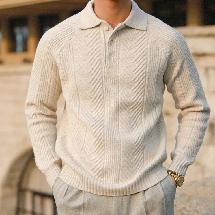 Maglione lavorato a maglia da uomo – Vestibilità slim – Maglia a trecce – Collo polo – Manica lunga – Abbigliamento elegante 3