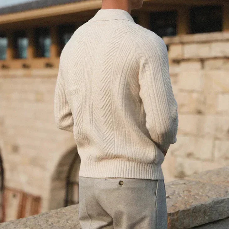 Maglione lavorato a maglia da uomo – Vestibilità slim – Maglia a trecce – Collo polo – Manica lunga – Abbigliamento elegante 4