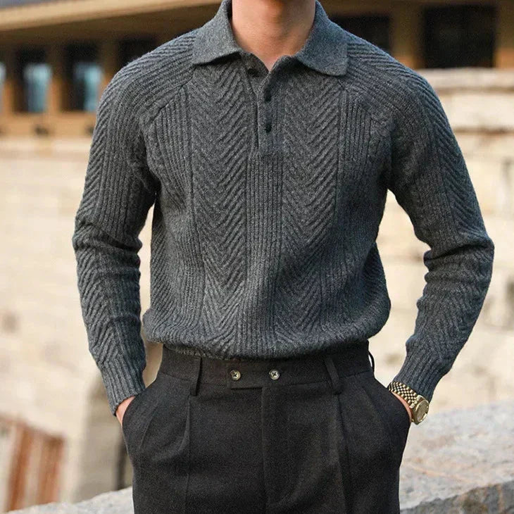 Maglione lavorato a maglia da uomo – Vestibilità slim – Maglia a trecce – Collo polo – Manica lunga – Abbigliamento elegante 5