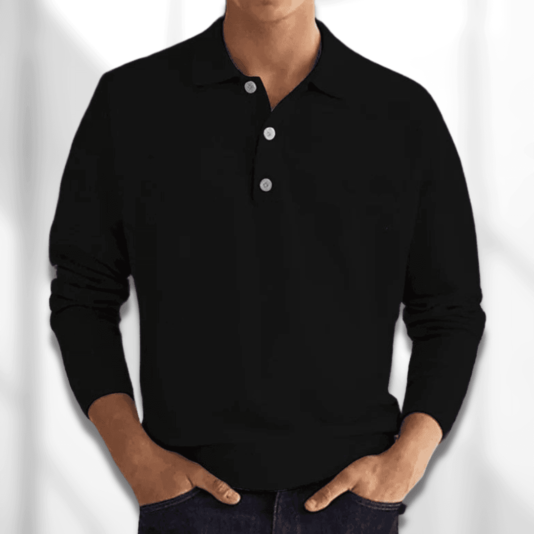 Maglione polo da uomo - Lavorato a maglia - Manica lunga - Colletto classico a 3 bottoni 1