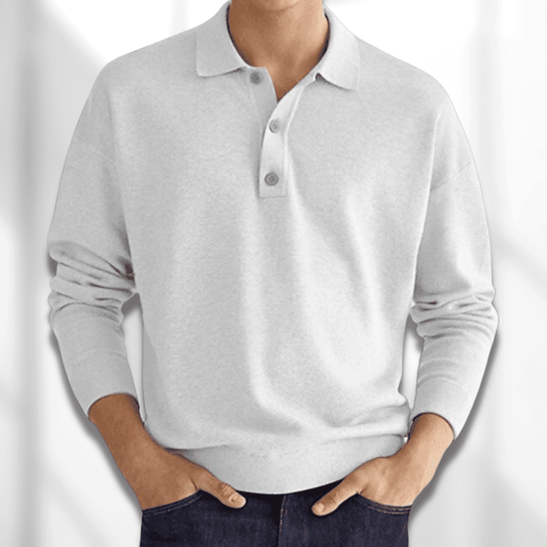 Maglione polo da uomo - Lavorato a maglia - Manica lunga - Colletto classico a 3 bottoni 2