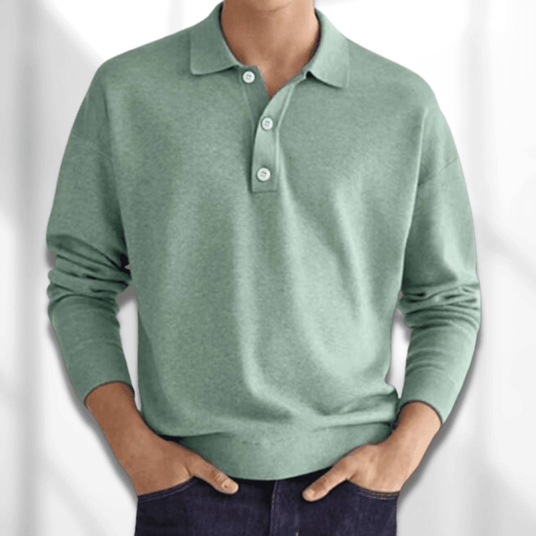Maglione polo da uomo - Lavorato a maglia - Manica lunga - Colletto classico a 3 bottoni 3
