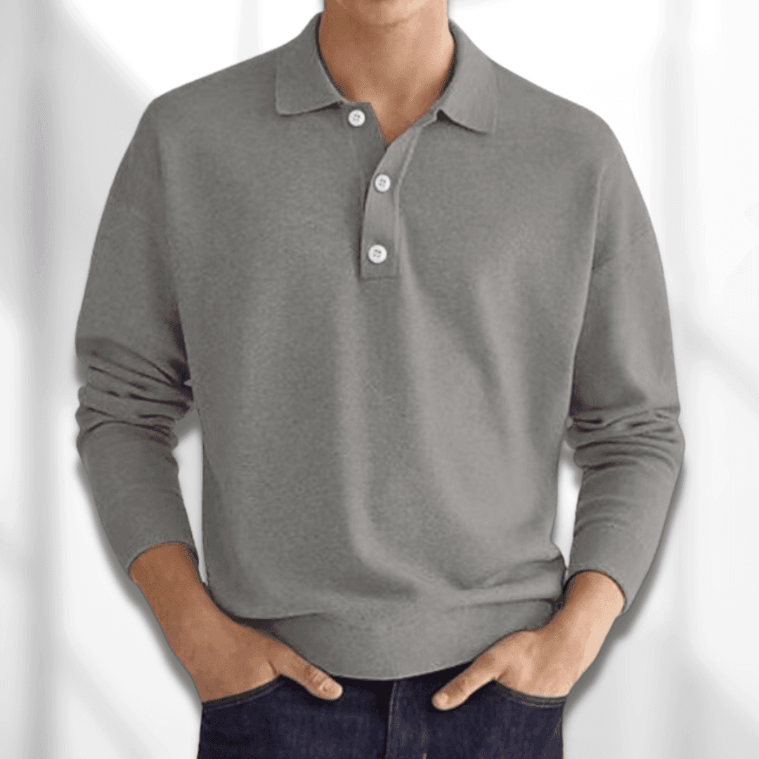 Maglione polo da uomo - Lavorato a maglia - Manica lunga - Colletto classico a 3 bottoni 4