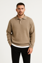 Maglione polo da uomo – Lana – Vestibilità comoda – Colletto con bottoni – Orlo e polsini a coste 0