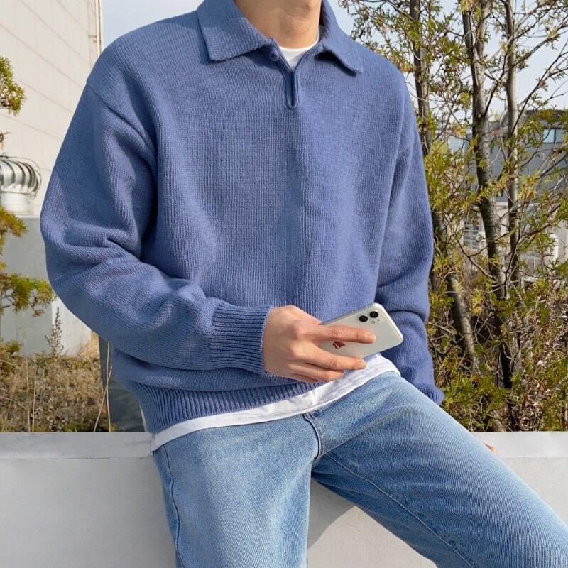 Maglione polo da uomo – Lana – Vestibilità comoda – Colletto con bottoni – Orlo e polsini a coste 4