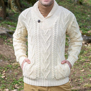Maglione pullover da uomo – Misto lana – Vestibilità comoda – Maglia a trecce – Collo a scialle 0