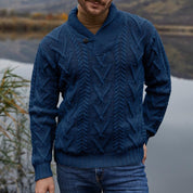 Maglione pullover da uomo – Misto lana – Vestibilità comoda – Maglia a trecce – Collo a scialle 1