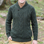 Maglione pullover da uomo – Misto lana – Vestibilità comoda – Maglia a trecce – Collo a scialle 4