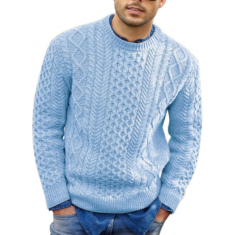 Maglione pullover da uomo – Vestibilità slim – Misto lana lavorato a maglia a trecce – Rifiniture a coste – Abbigliamento casual 1