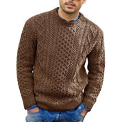Maglione pullover da uomo – Vestibilità slim – Misto lana lavorato a maglia a trecce – Rifiniture a coste – Abbigliamento casual 2