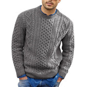 Maglione pullover da uomo – Vestibilità slim – Misto lana lavorato a maglia a trecce – Rifiniture a coste – Abbigliamento casual 3