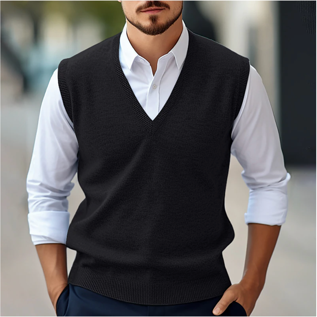 Maglione senza maniche con scollo a V | Maglieria leggera | Vestibilità elasticizzata 4