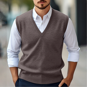 Maglione senza maniche con scollo a V da uomo – Maglia fine – Vestibilità classica – Rifiniture a coste – Stratificazione intelligente 3