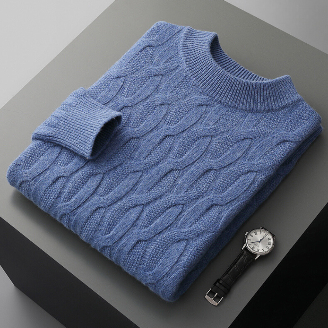 Maglione unisex in cashmere – Vestibilità rilassata – Maglia a trecce – Girocollo a coste 3