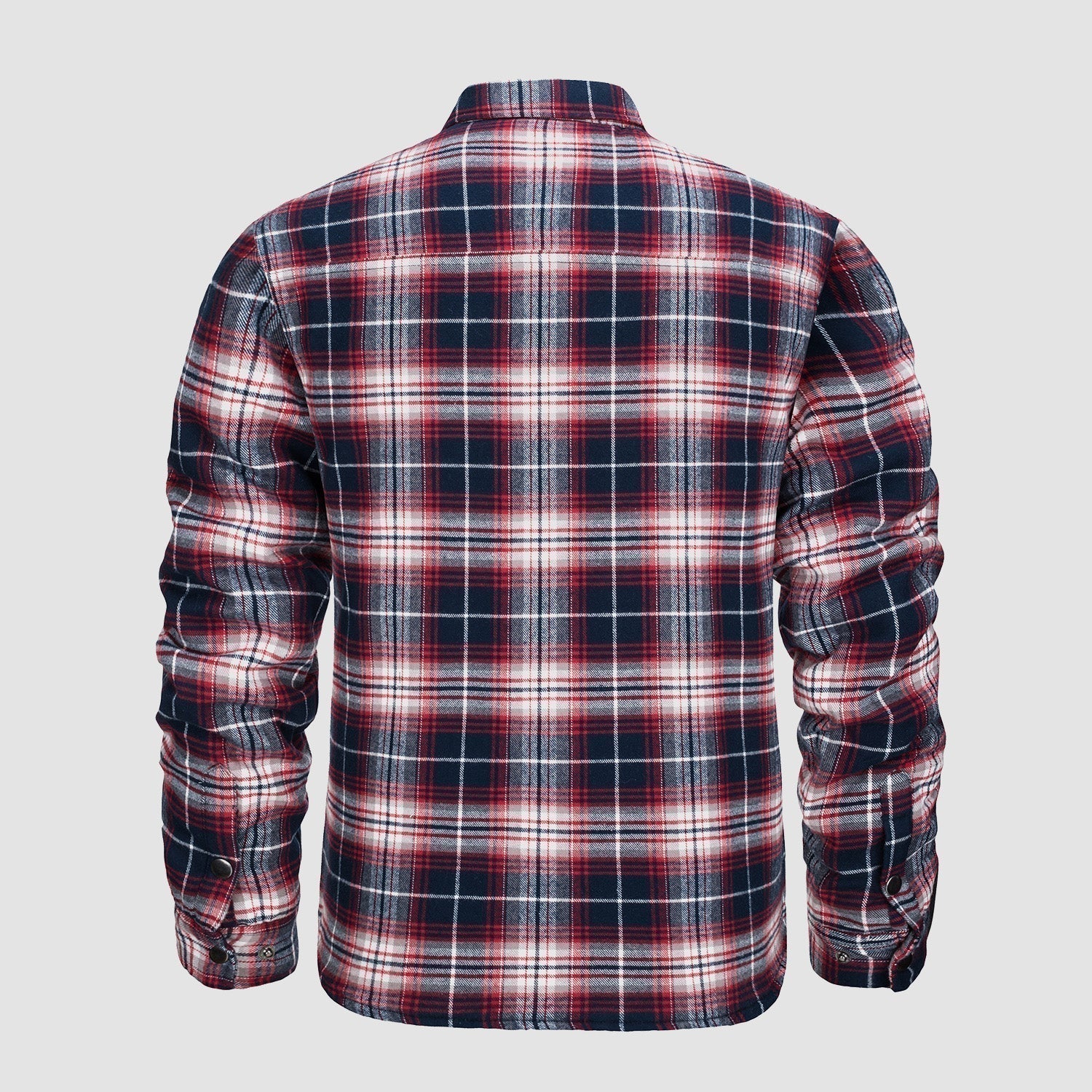 Camicia a quadri uomo, maniche lunghe, colori rosso, blu e bianco, stile casual, tessuto morbido, ideale per autunno e inverno.