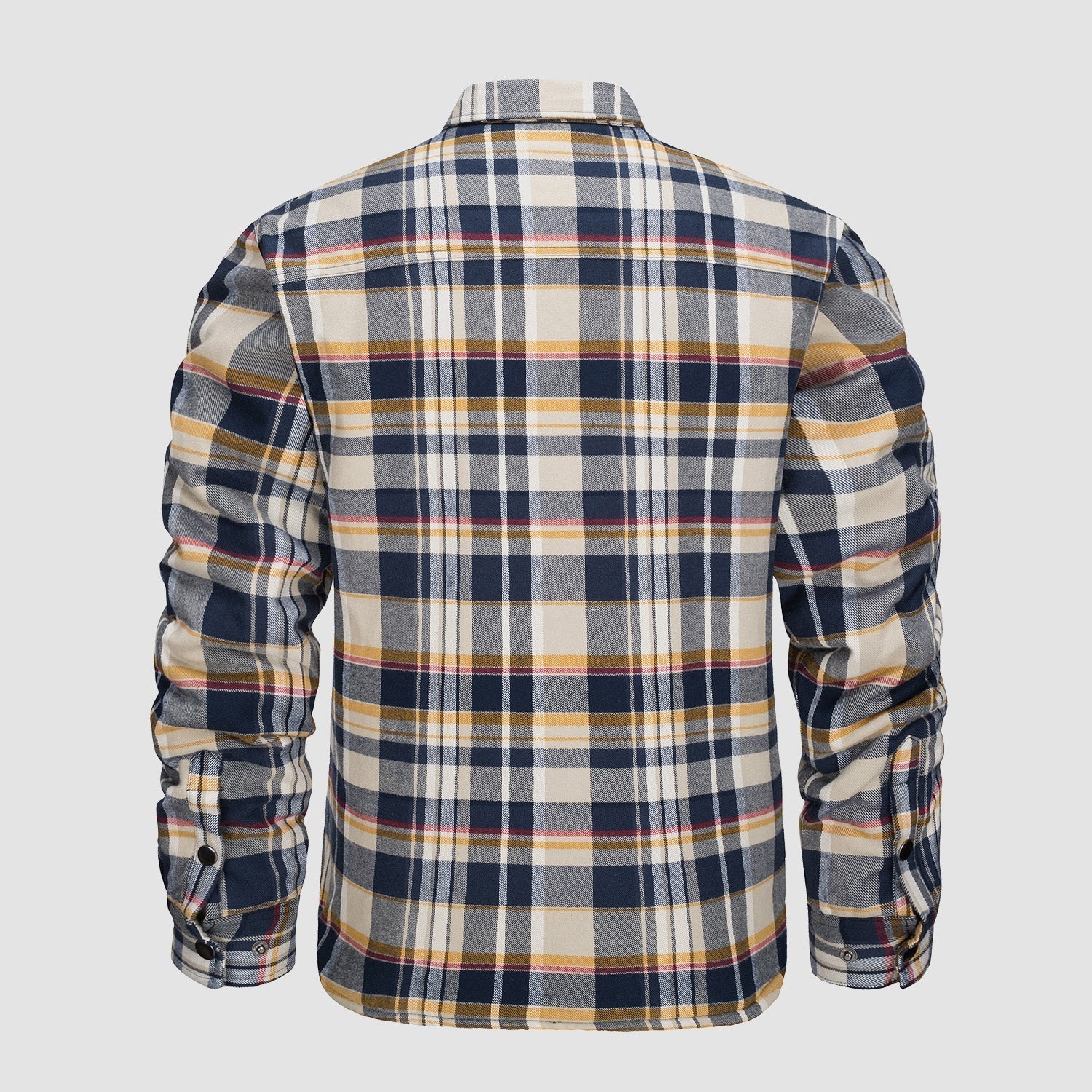 Camicia a quadri uomo, maniche lunghe, colori blu, giallo e bianco, stile casual, tessuto morbido, ideale per autunno e inverno.