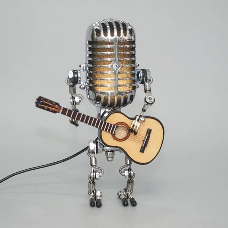 Microfono robot vintage in metallo con lampada per chitarra 0
