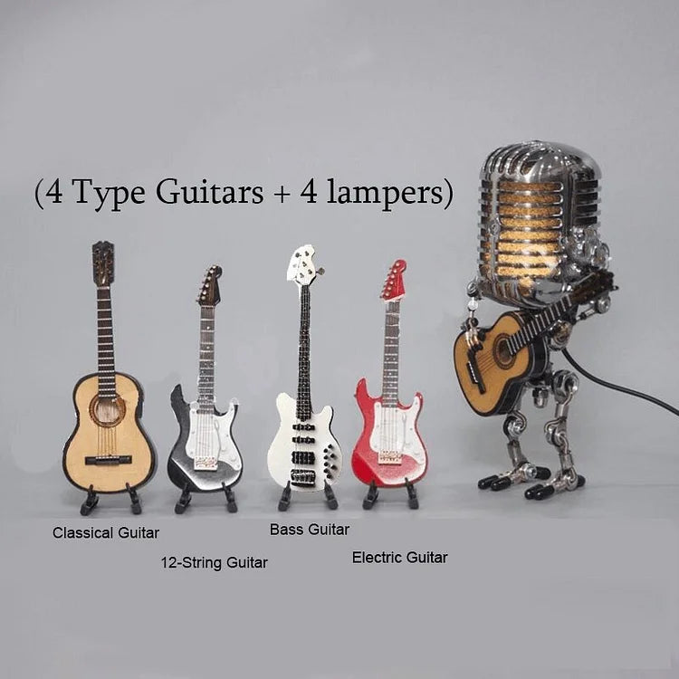 Microfono robot vintage in metallo con lampada per chitarra 4