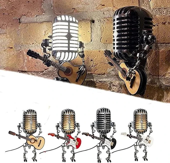 Microfono robot vintage in metallo con lampada per chitarra 5