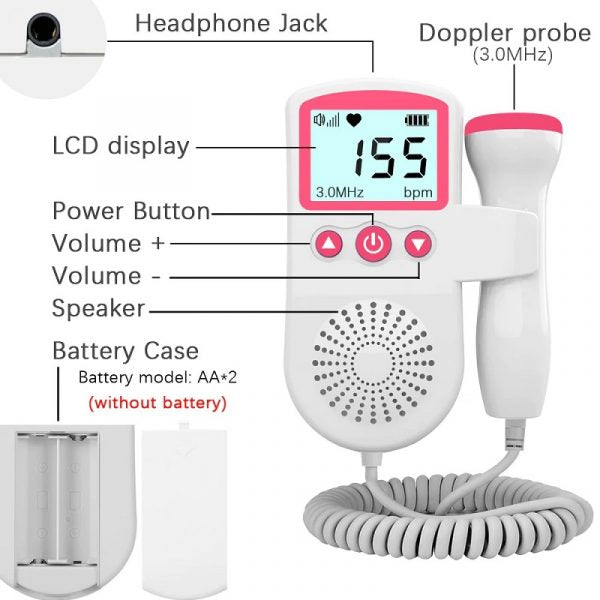 Monitor della frequenza cardiaca fetale Doppler per la casa, la gravidanza, il bambino, il rilevatore del suono della frequenza cardiaca fetale 6