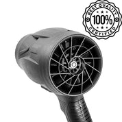 Asciugacapelli professionale nero con certificazione "Best Quality 100% Certified", design ergonomico, ideale per styling capelli veloce ed efficiente.