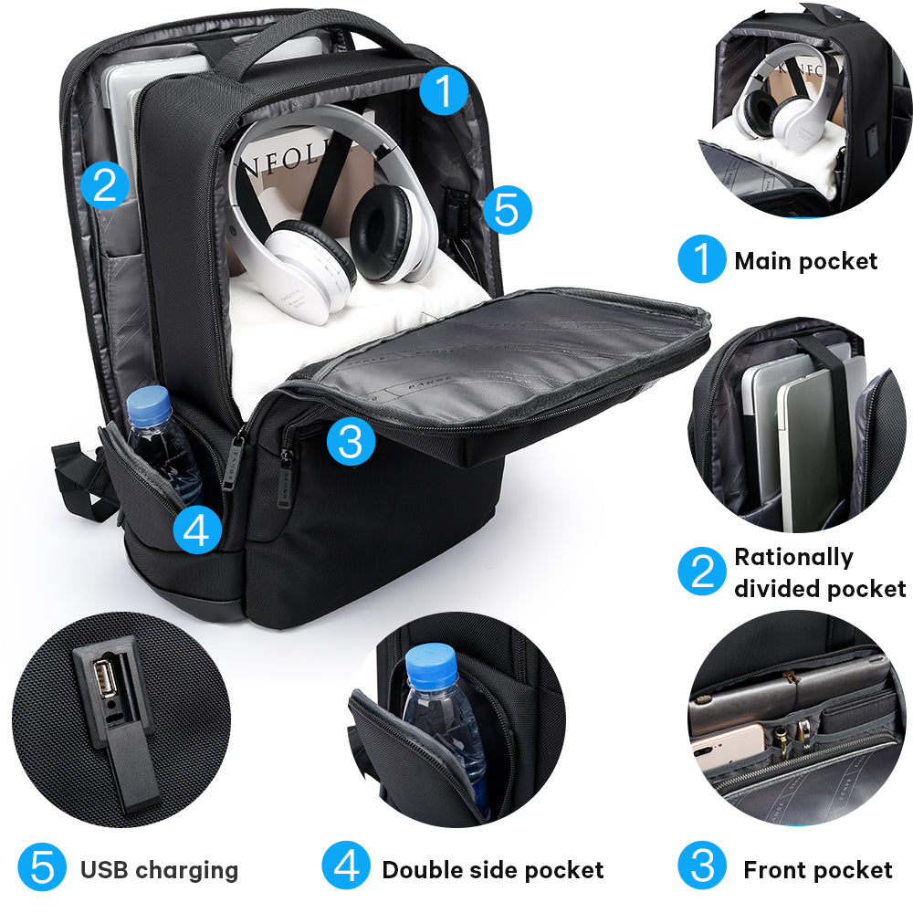 NUOVO zaino BANGE per laptop da 1,56 pollici da uomo, zaini da viaggio d'affari con porta di ricarica USB, zaino da viaggio per il weekend 2