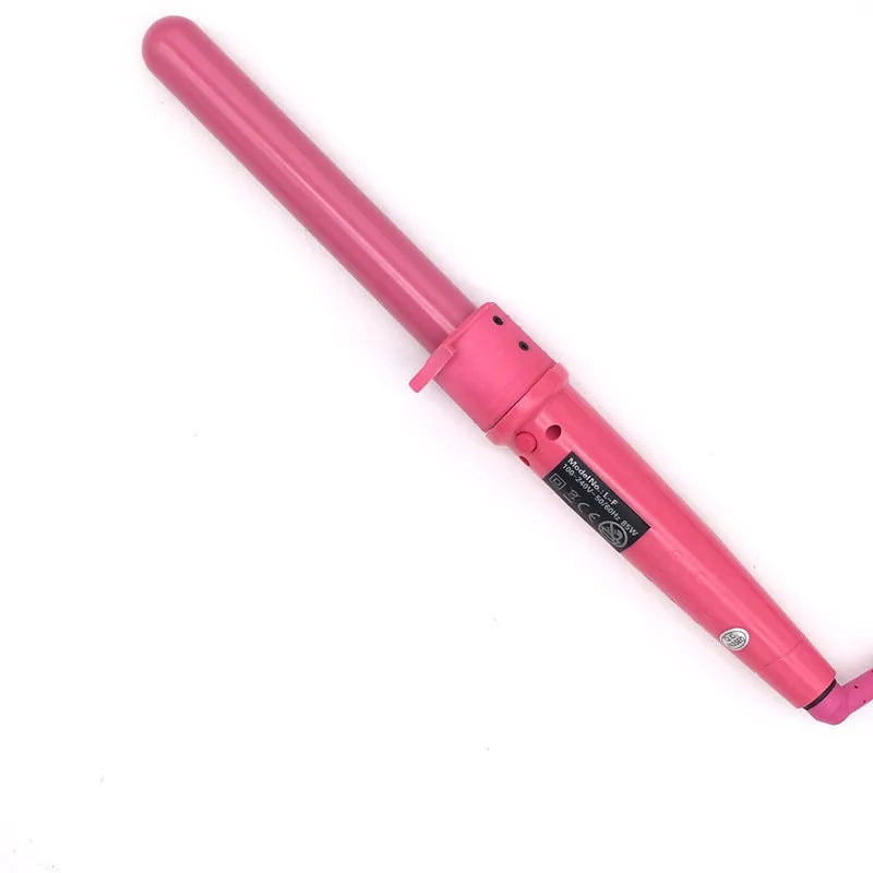 Arricciacapelli rosa conico, design ergonomico, rivestimento in ceramica, ideale per ricci definiti e styling professionale.