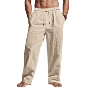  Pantaloni di lino maschile - Fit rilassato - Full Long - Withing Waist con tasche-3