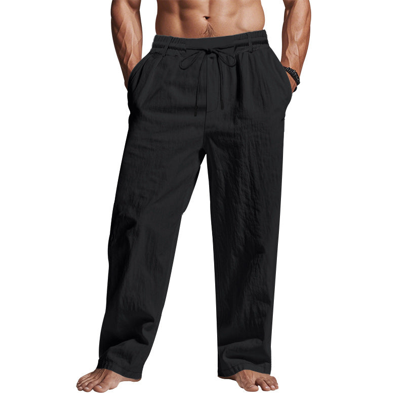  Pantaloni di lino maschile - Fit rilassato - Full Long - Withing Waist con tasche-6