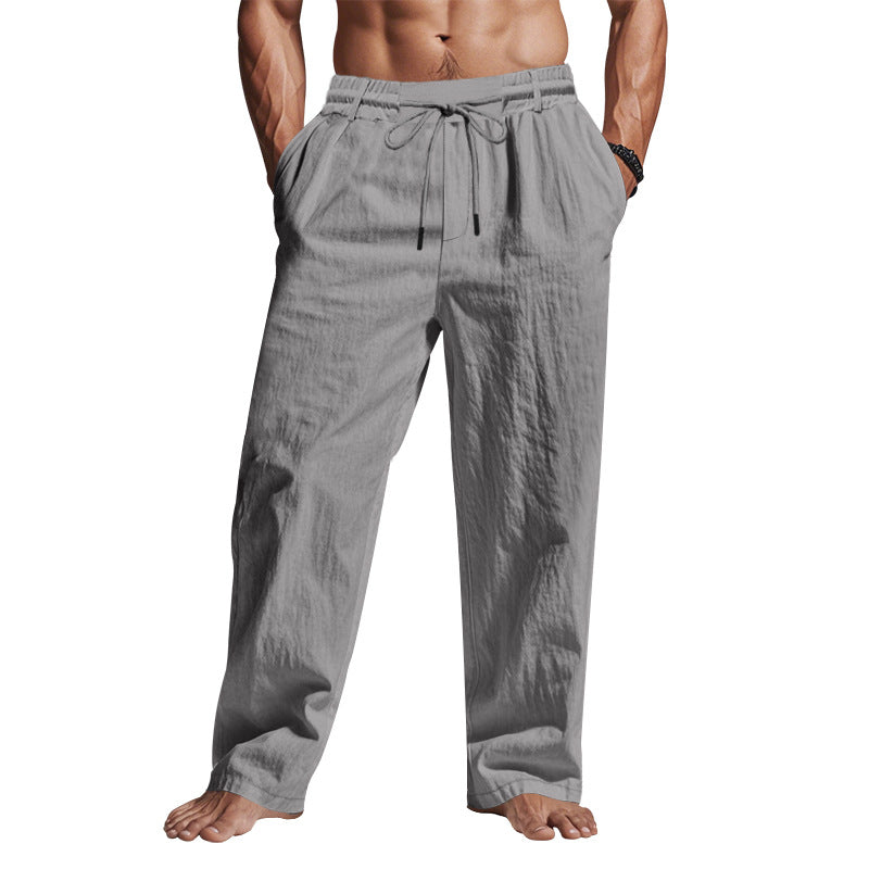  Pantaloni di lino maschile - Fit rilassato - Full Long - Withing Waist con tasche-2