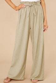 Pantaloni a vita alta beige da donna, ampi e con cintura, stile casual elegante, tessuto leggero, perfetti per moda estiva e look quotidiano.