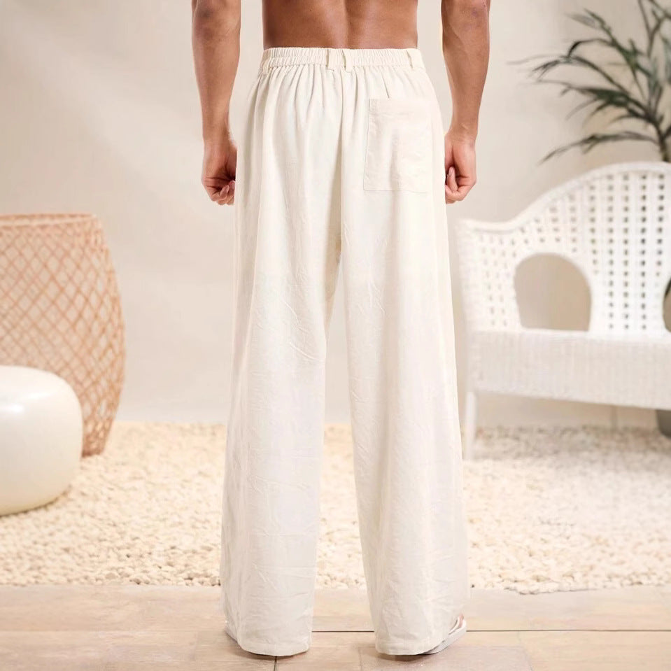  Pantaloni maschili - miscela di lino di cotone - Fit rilassato - vita elastica - Full Long-2