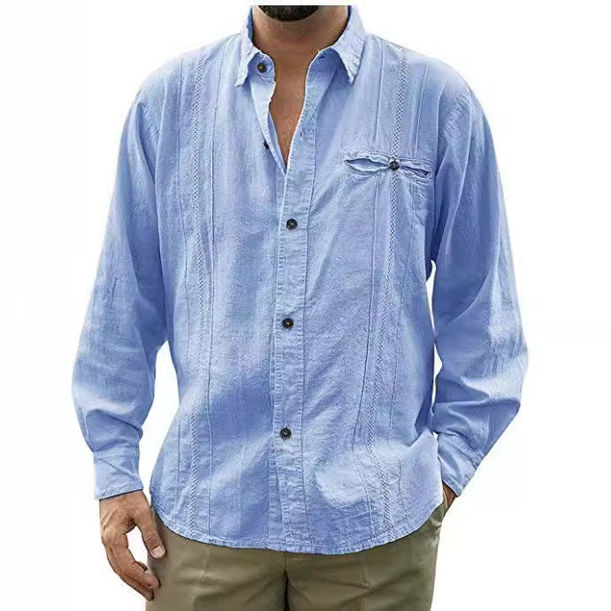  Camicia da uomo da uomo-Fit rilassato-manica lunga-abbottonate-tasca del torace-2