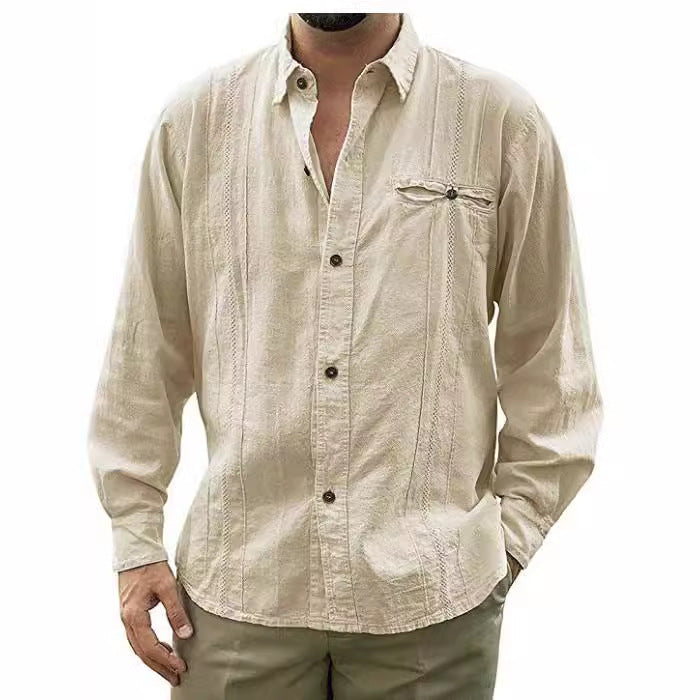  Camicia da uomo da uomo-Fit rilassato-manica lunga-abbottonate-tasca del torace-4