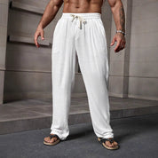  Pantaloni casuali degli uomini - miscela di lino di cotone - vestibilità sciolta - lunghezza - vita coulisse-1