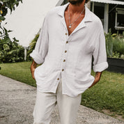  Camicia abbottonatura da uomo-miscela di lino di cotone-Fit rilassato-manica lunga casual-6