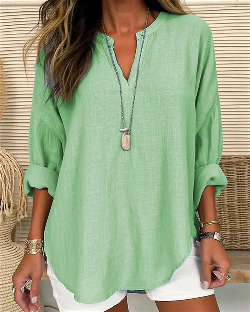  Camicia da donna a maniche lunghe - miscela di lino di cotone - Fit rilassato - Topvi casual per supporto-5