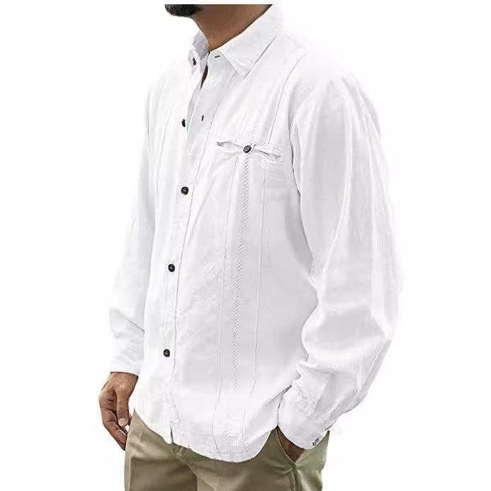  Camicia da uomo da uomo-Fit rilassato-manica lunga-abbottonate-tasca del torace-5