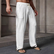  Pantaloni casuali degli uomini - miscela di lino di cotone - vestibilità sciolta - lunghezza - vita coulisse-3