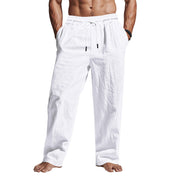  Pantaloni di lino maschile - Fit rilassato - Full Long - Withing Waist con tasche-1