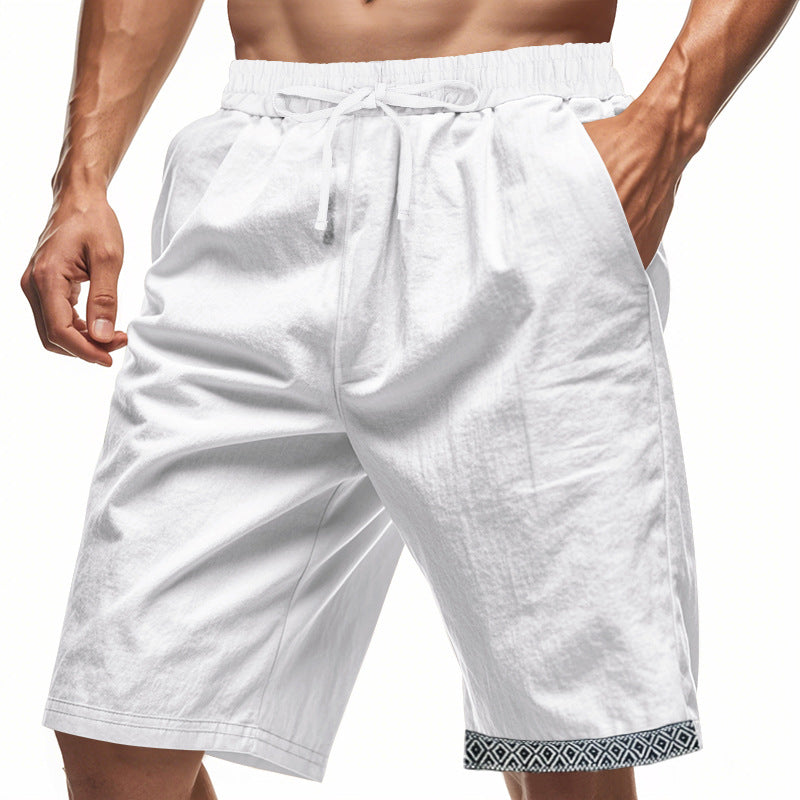  Shorts di lino maschile - Fit sciolto - Bullo in vita - Tasco Boho - Topche laterali-2