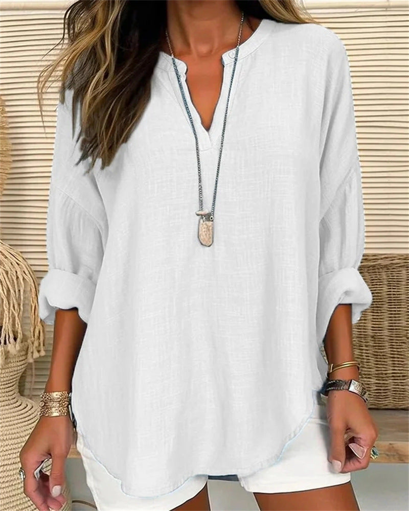  Camicia da donna a maniche lunghe - miscela di lino di cotone - Fit rilassato - Topvi casual per supporto-1