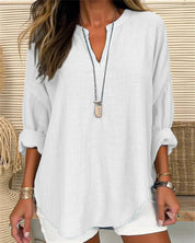  Camicia da donna a maniche lunghe - miscela di lino di cotone - Fit rilassato - Topvi casual per supporto-1