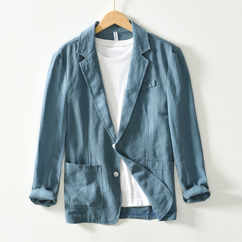  Blazer maschile - miscela di lino di cotone - Fit rilassato - Stile casual del seno singolo-2