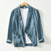  Blazer maschile - miscela di lino di cotone - Fit rilassato - Stile casual del seno singolo-2