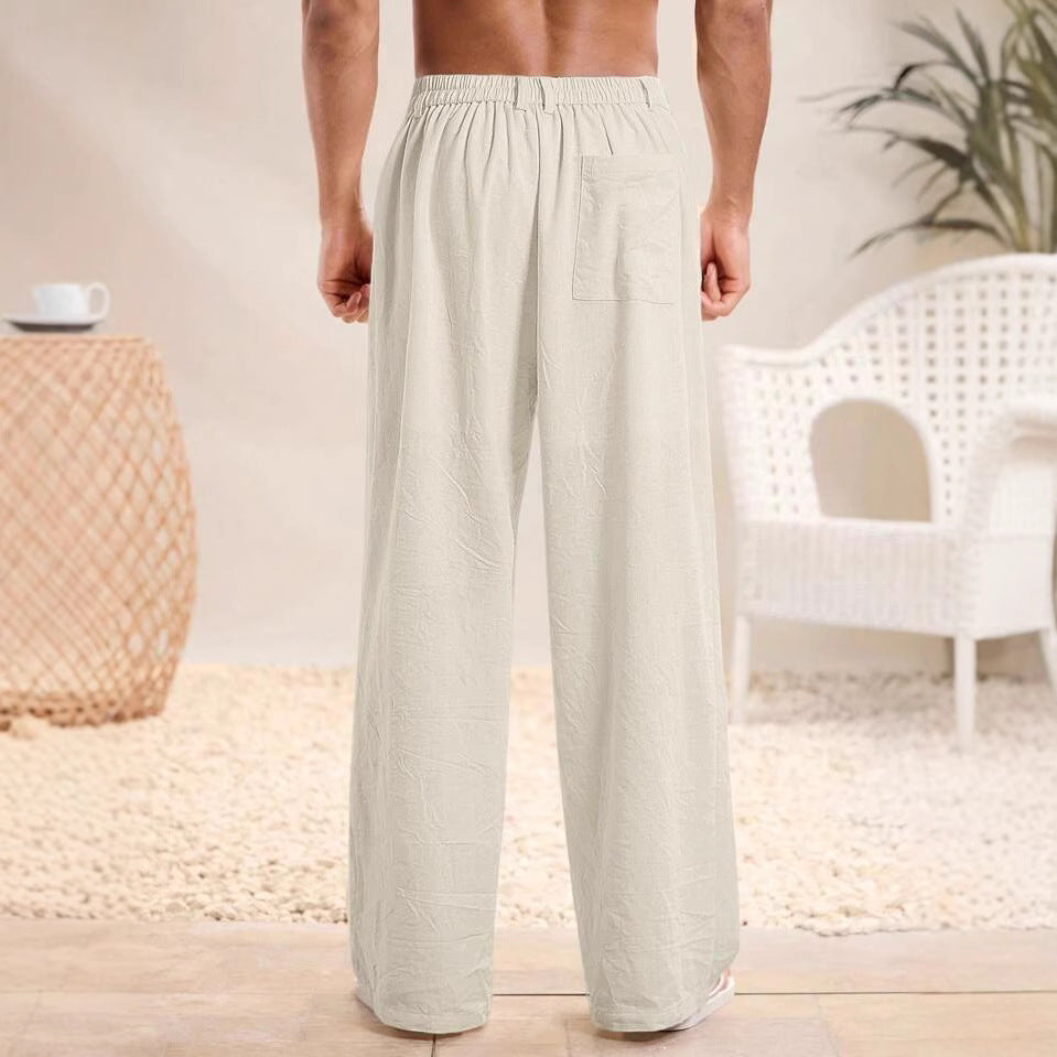  Pantaloni maschili - miscela di lino di cotone - Fit rilassato - vita elastica - Full Long-4