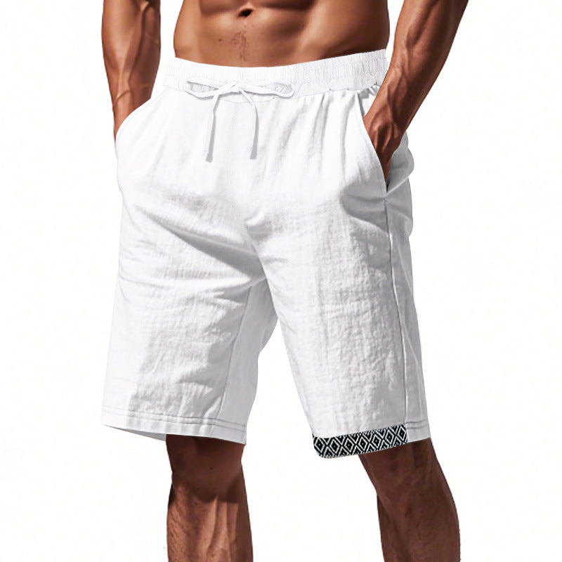  Shorts di lino maschile - Fit sciolto - Bullo in vita - Tasco Boho - Topche laterali-1