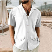  Camicia da uomo a manica corta - miscela di lino di cotone - Fit rilassato - Collar dentellato - 4 tasche-6